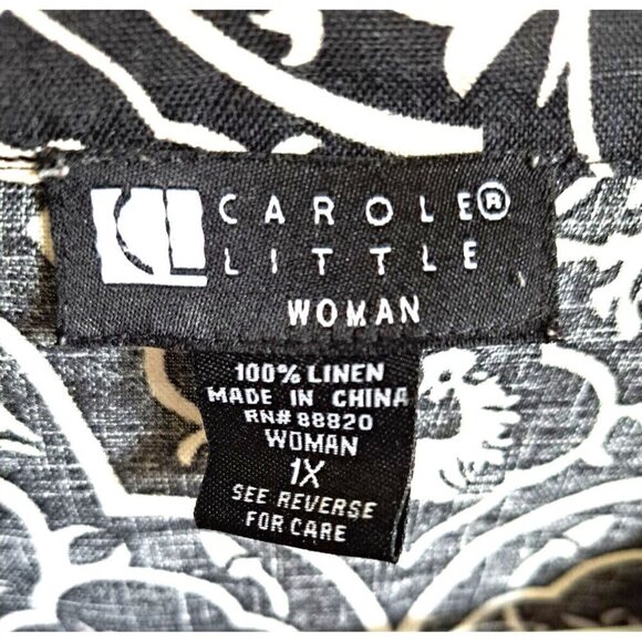 Carole Little Woman 1X Linen Button Up V-Neck Mandarin Collar 3/4 Sleeve Top - Picture 2 of 9